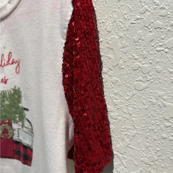Girls Size 8 Holiday Shirt with Red Sparkles Sleeves- Evsie 8 - Picture 5 of 5